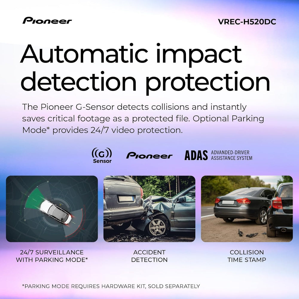Pioneer VREC-H520DC Large Screen Dual Dash Cam Front and Rear Car Camera