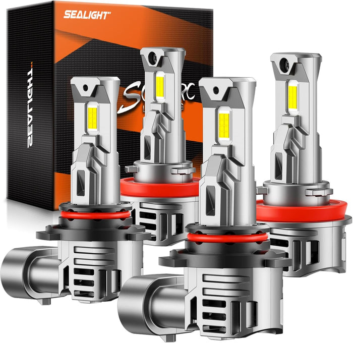 SEALIGHT 9005/HB3 H11 Fog Light Bulbs, 60000LM 6500K Cool White, 1:1 Mini Size (Pack of 4)