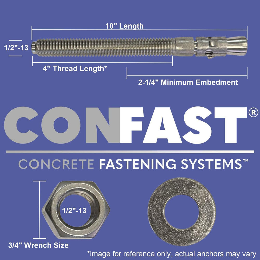 CONFAST 1/2" x 10" Wedge Anchor Zinc Plated (Box of 25)