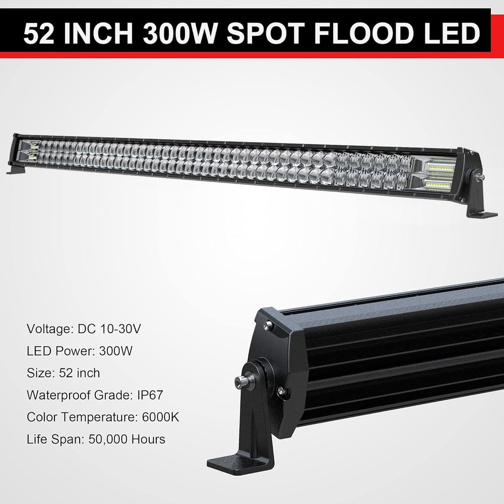 ASLONG 52Inch LED Light Bar 300W +2x4 Inch White/Amber LED Strobe Fog Pods
