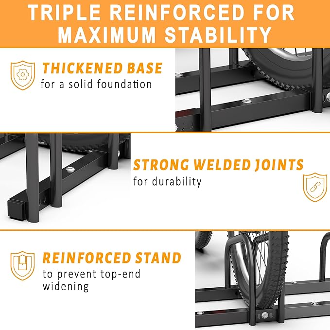 Ultrawall Bike Storage Rack for Garage, 3 Bikes Floor Bike Stand, Bicycle