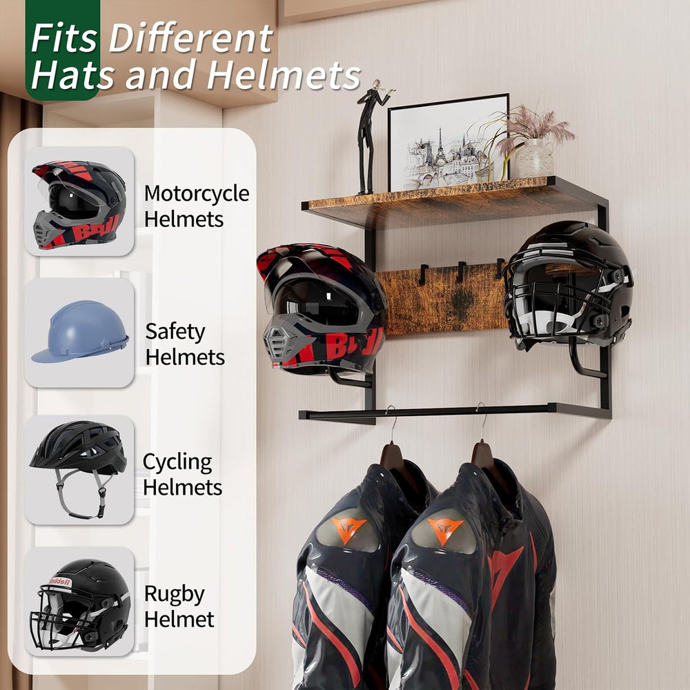 Motorcycle Helmet Holder Wall Mounted, Helmet Rack Wall Mount with Helmet Rac...