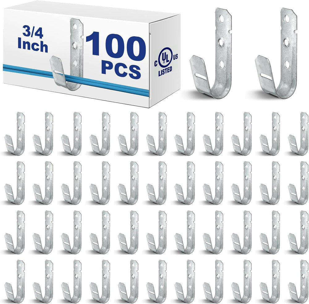 Gisafai 100 Pcs Cable Support J-Hook, 3/4 Inch Metal Garage Hooks