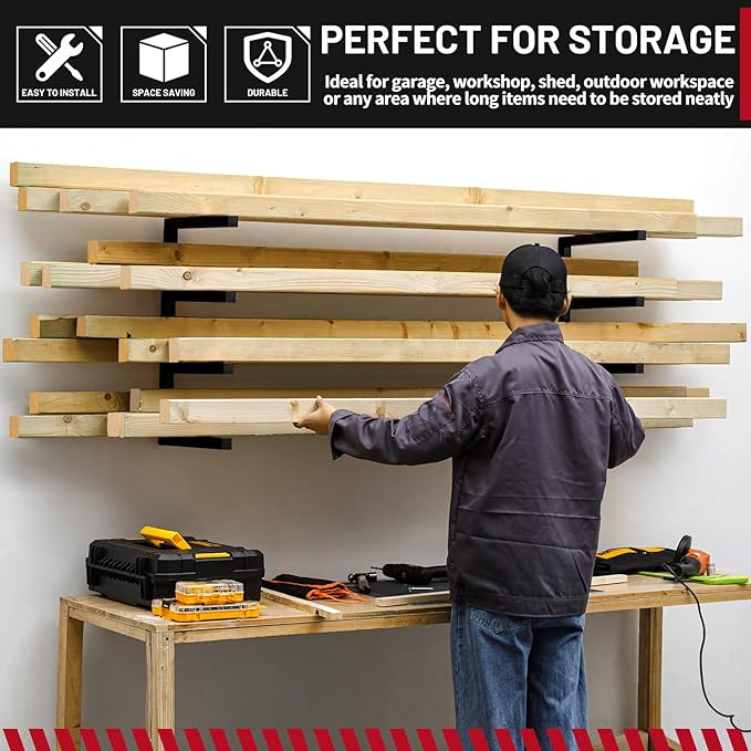 YYR Wood Organizer and Lumber Storage Rack Wall Mount, Heavy Duty Metal Shelf