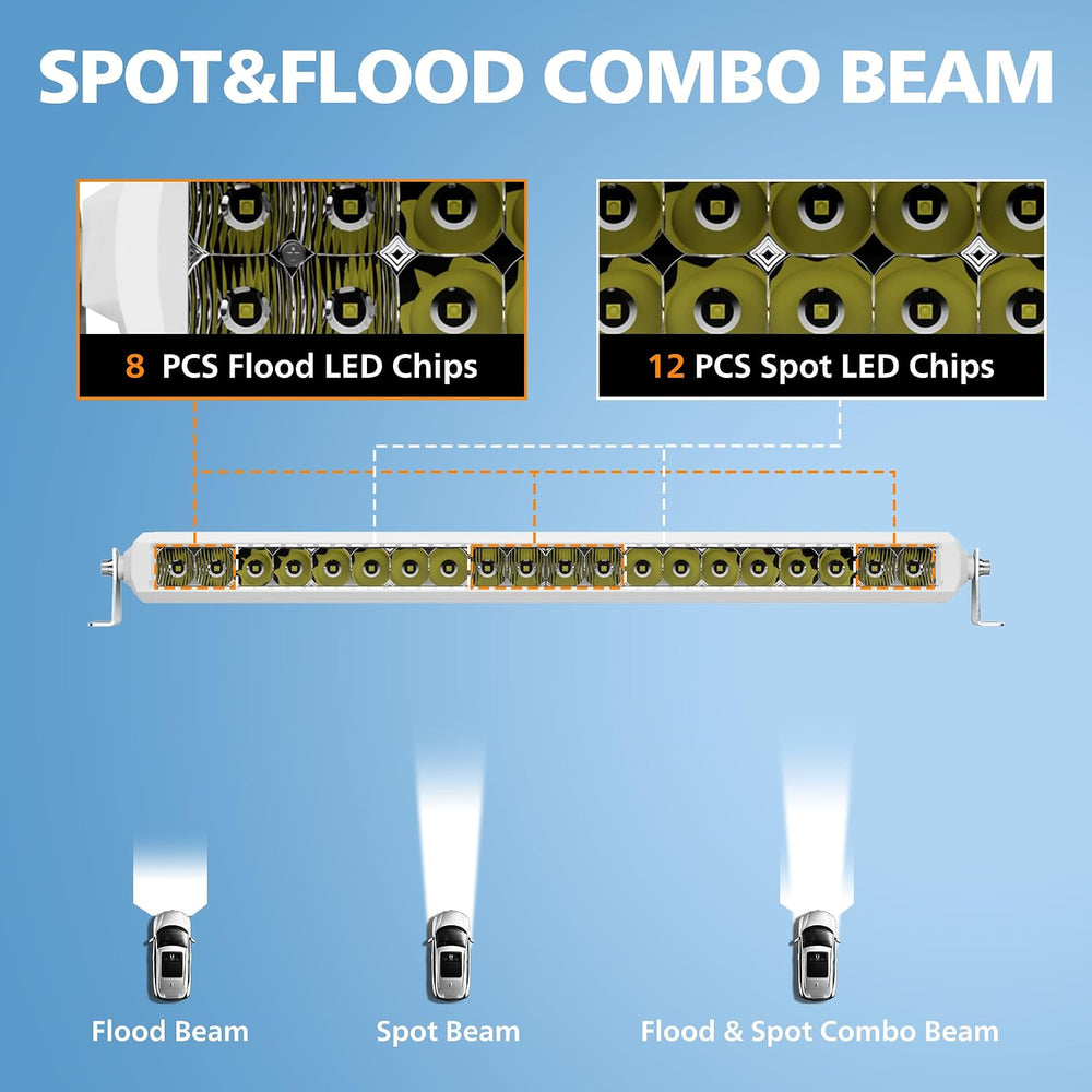 Boat Light Bar 22 Inch Slim Single Row White LED for Marine UTV