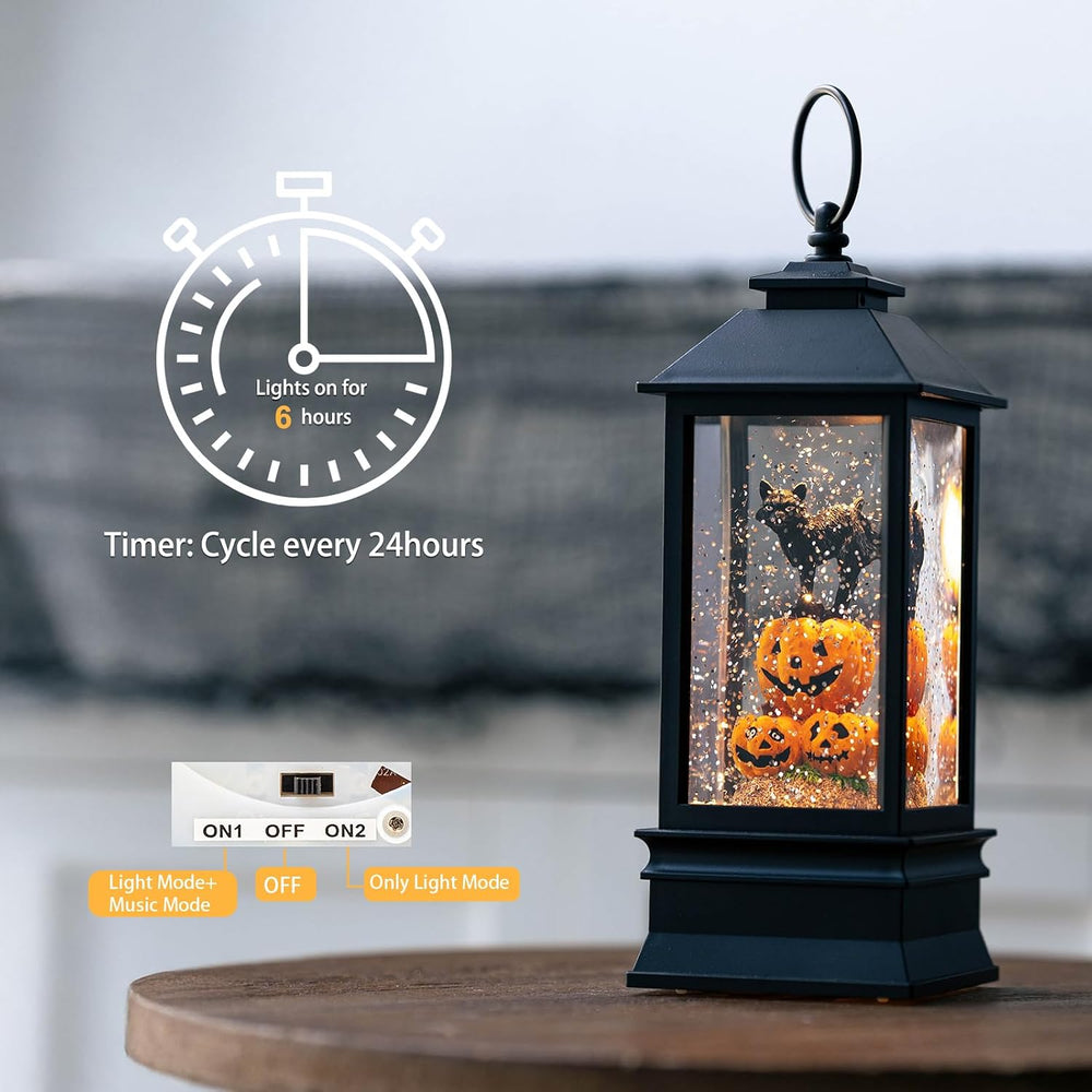 10'' Halloween Snow Globe Lantern Lighted Musical Water Lantern Spook...