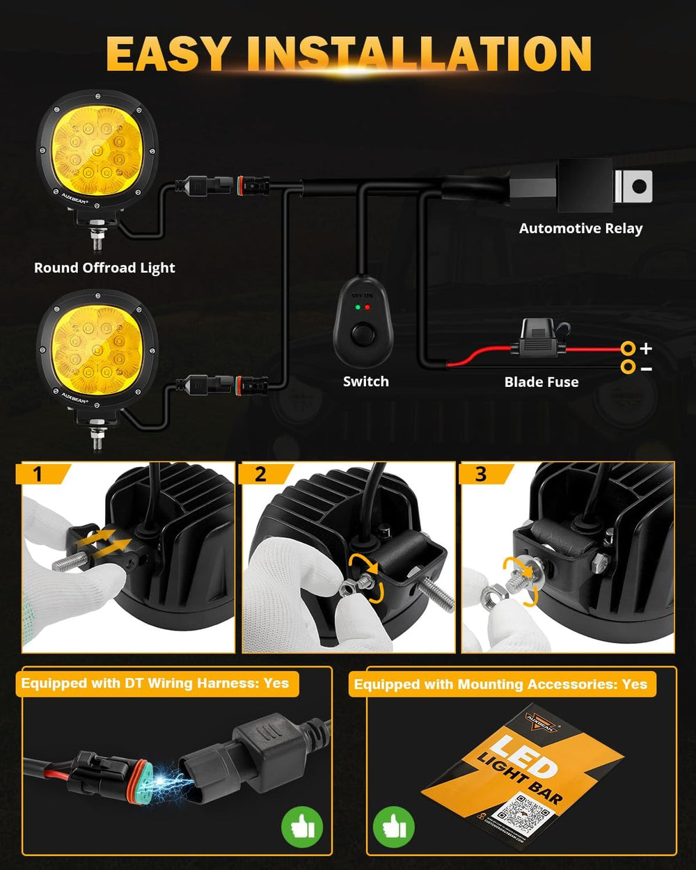 Auxbeam 4In 90W Amber Round LED Off-Road Lights Spot Pod Light, P4 Series