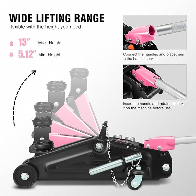 DNA MOTORING Floor Jack with Socket and Lock, Low Profile Hydraulic Trolley J...