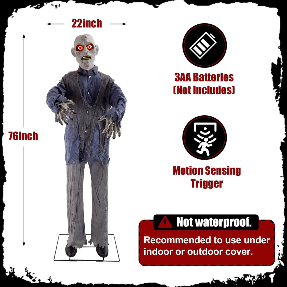 Halloween Animatronic 76" Zombie, Shaking Decorations with Creepy Sound