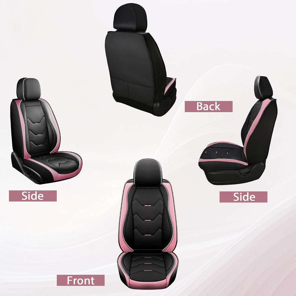 otoez Leather Seat Covers Full Set for Cars, Universal Fit, Black & Pink