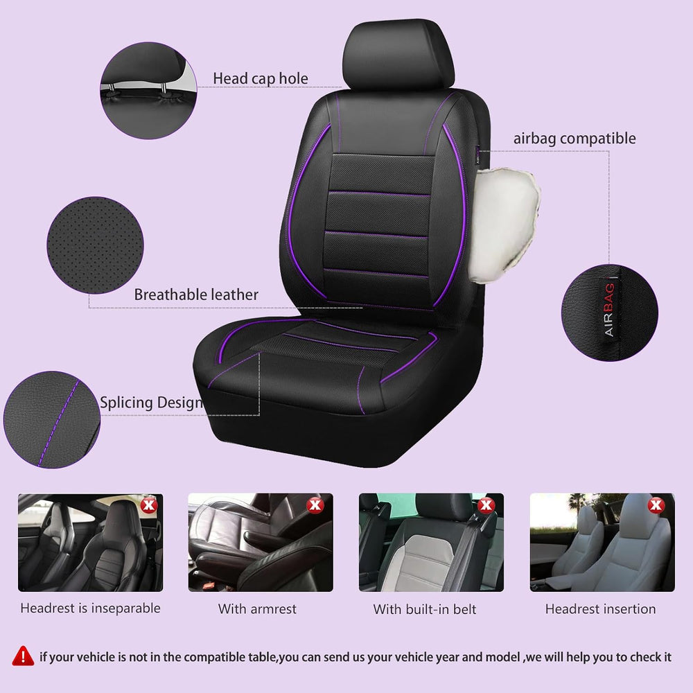 CAR PASS Piping PU Leather Car Seat Cover,Inside Zipper Design and Reserved O...