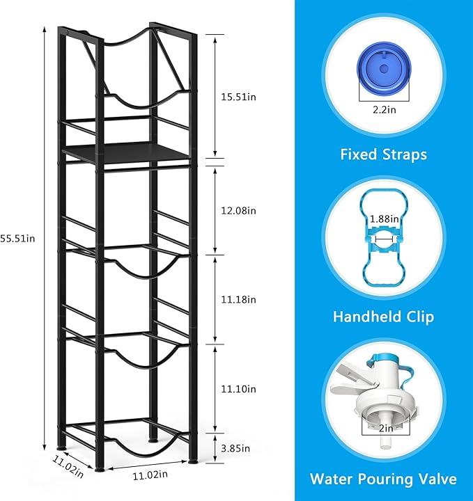 2-In-1 5 Gallon Water Jug Holder, 5 Tier Water Jug Stand Holder