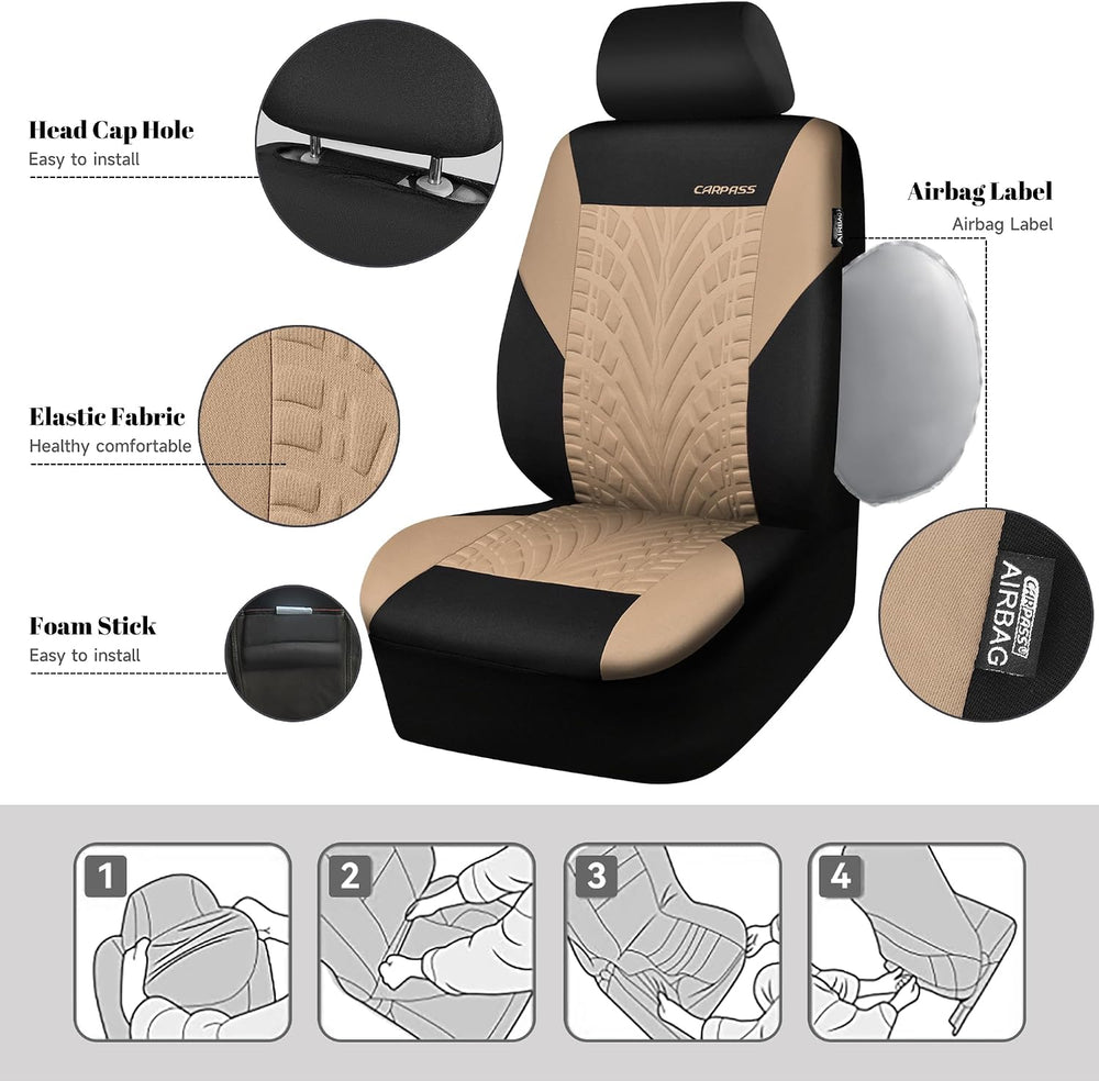 CAR PASS Car Seat Covers Full Sets, Front & Split Rear Bench for Car, 3D ...