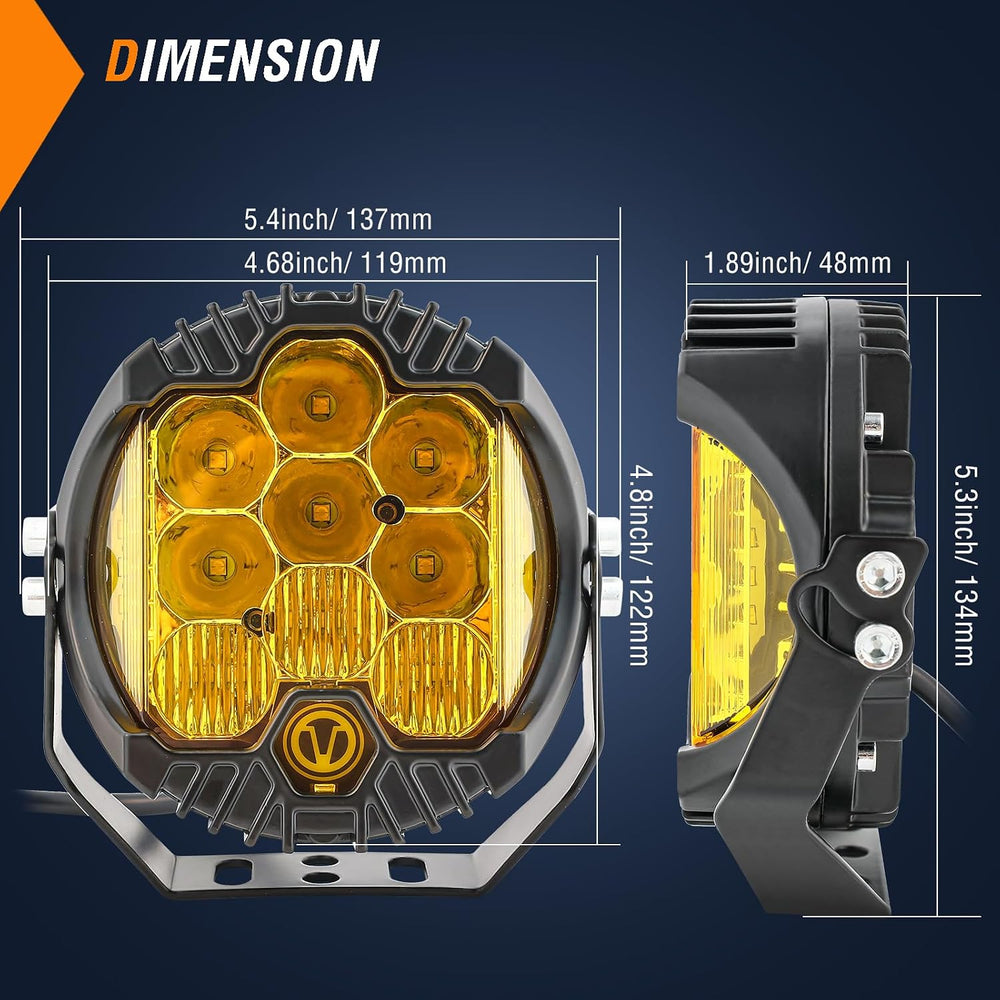 AUTOXBERT 5 Inch Amber Led Driving Light, 50W LED Offroad Side Shooter Pods S...