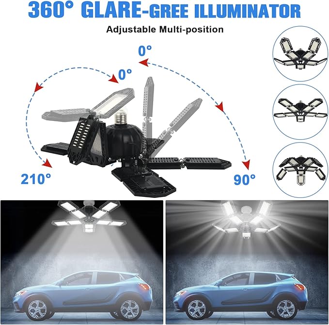 LED Garage Lights Bulb 10+1 Panels 2 Pack -200W, 20000LM 6500K Led Shop Light