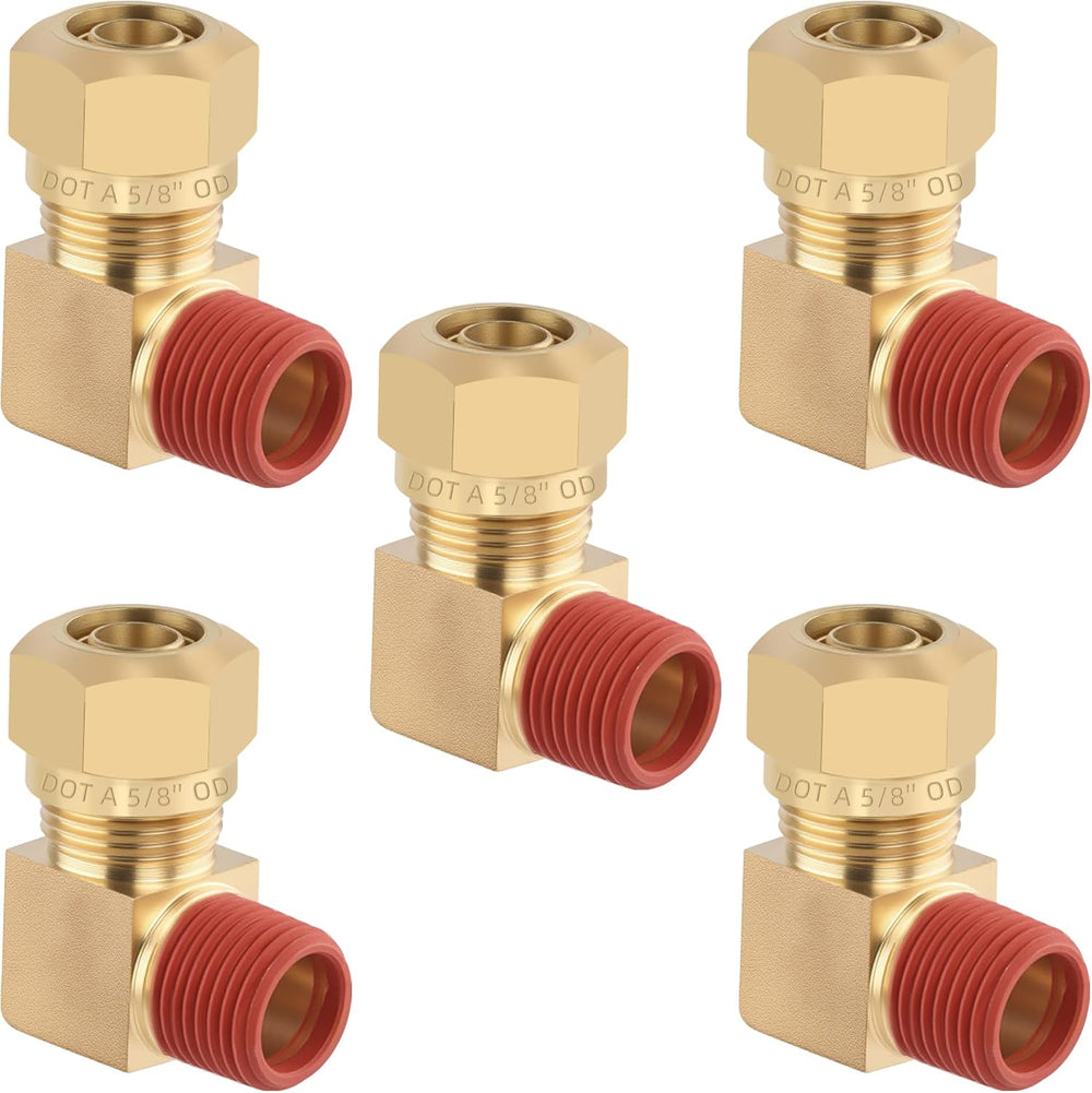5PCS Brass DOT 5/8" Tube x 1/2" NPT Nylon Tubing 90 Degree Elbow