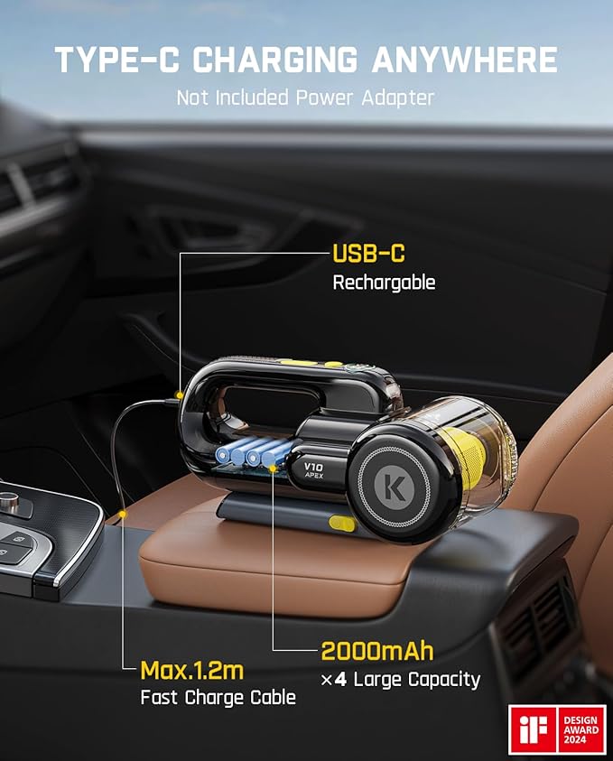 Fanttik Fold V10 APEX Pivot Cordless Car Vacuum, 17000Pa Handheld Vacuum