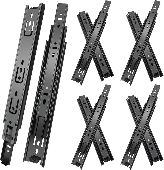 20 inch Drawer Slides 4 Pairs (8pcs) 3 fold Full Extension Side Mount Cabinet Drawer Glides 20" Black Cabinet Rails for Dresser, Cabinet, Kitchen,Trash Can, Wardrobe 100 LB Capacity