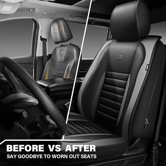CAR PASS Nappa Leather Car Seat Covers Front Seats, Luxury Seat Protector