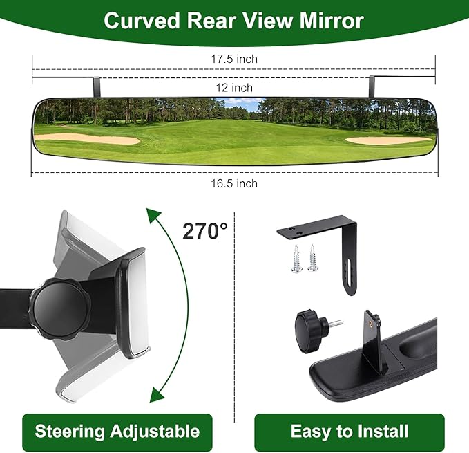 Golf Cart Mirrors Kit for EZGO Club Car Yamaha, No-Drilling Night Safety
