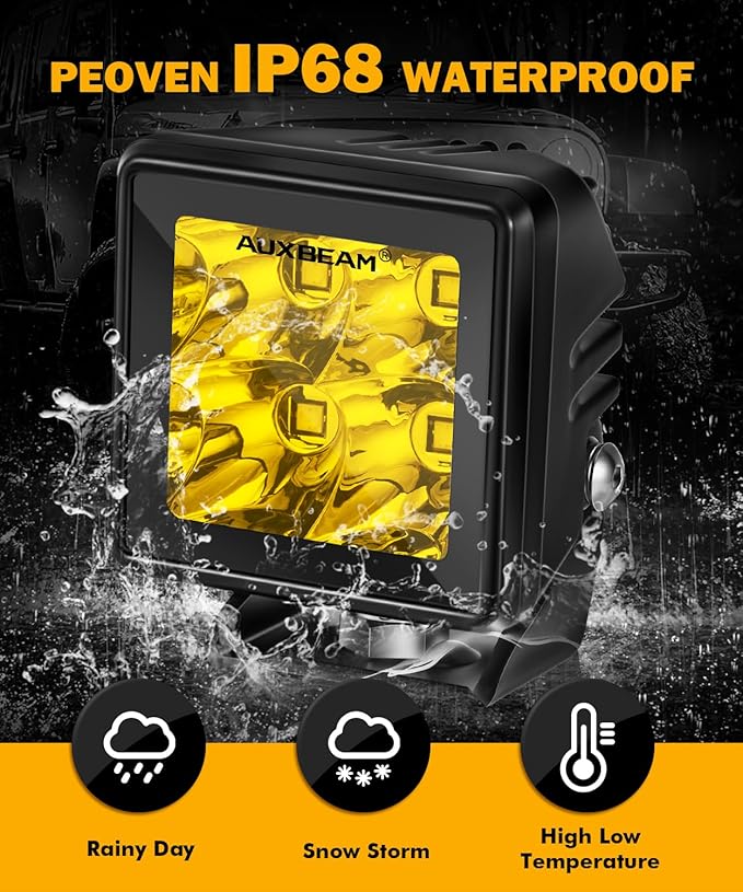 Auxbeam LED Pod Light, 2 Inch Amber Fog Light Offroad Cube Light Pods Focusing