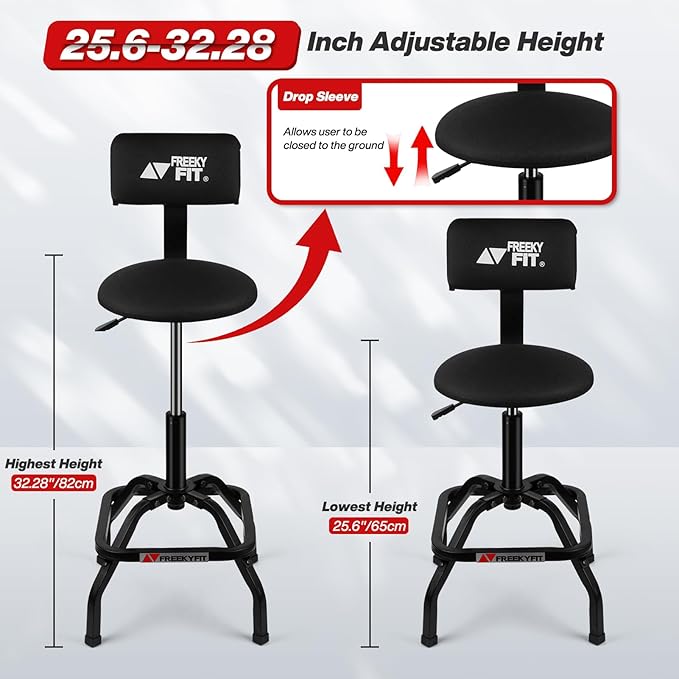 Shop Stool with Backrest, Mechanic Garage Stool