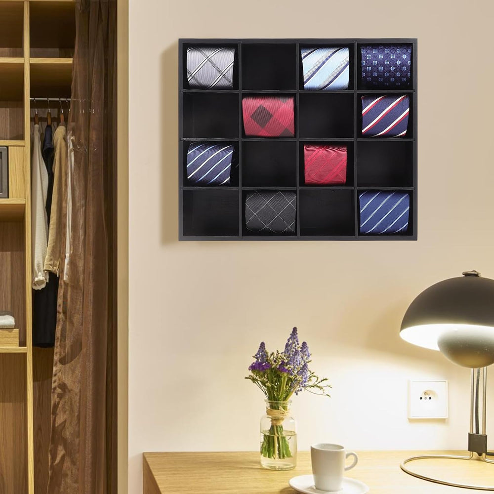 Tie Organizer Wall Mounted Tie rack,Tie box for Men,Tie Box Organizer with 16...