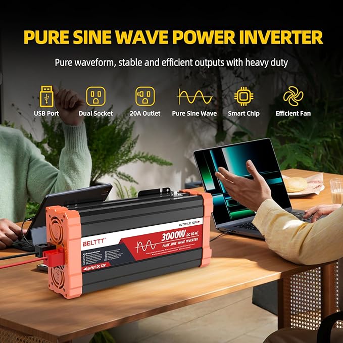 BELTTT 3000W Pure Sine Wave Inverter 12V DC to 120V AC