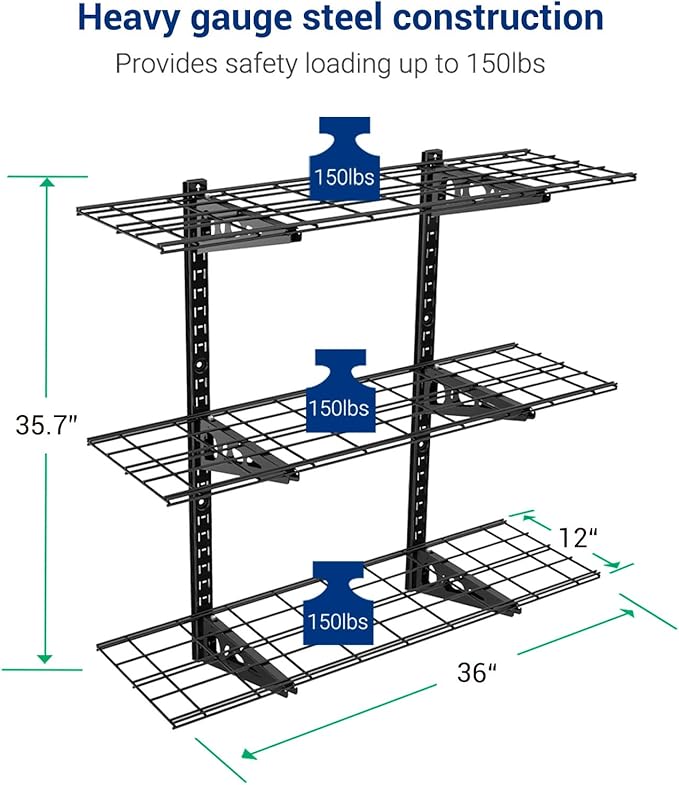 FLEXIMOUNTS 3 Tier 1x3ft Garage Storage Wall Shelving, 12x36inch per Shelf