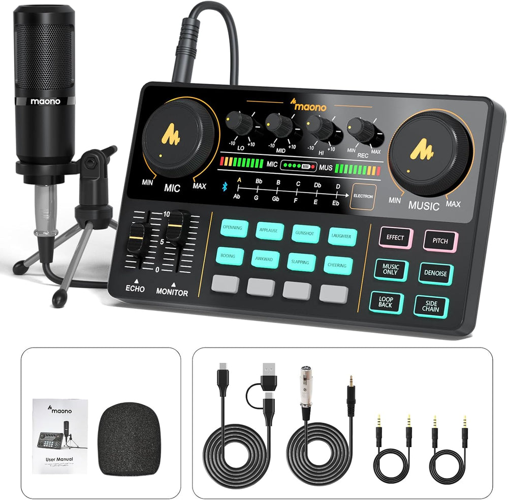 MAONO Podcast Equipment Bundle with Audio Mixer & 3.5mm Mic for Streaming