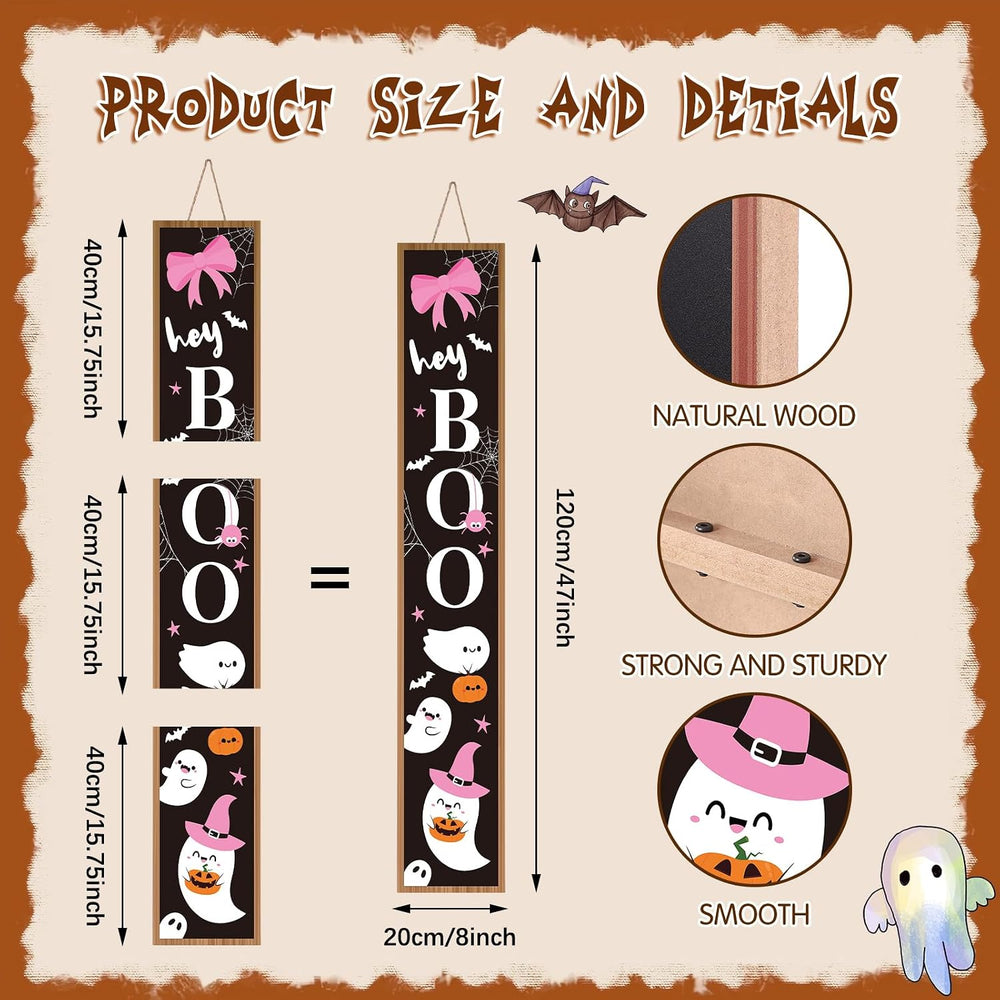 Pink Halloween Porch Sign Boo Ghost with Bow Halloween Outdoor Decor, 47"