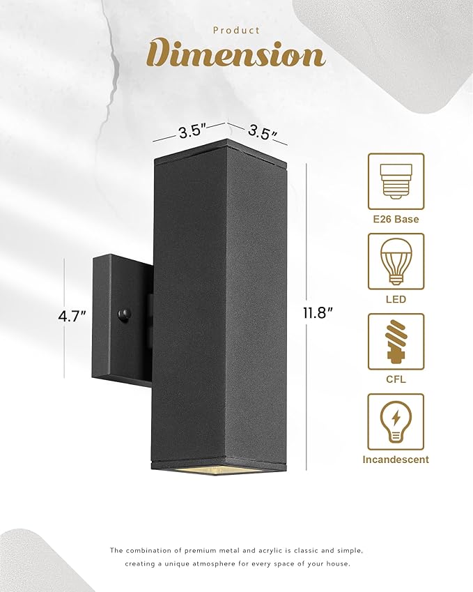Ken & Ricky 2 Pack Dusk to Dawn Outdoor Lighting, Modern Exterior Lighting