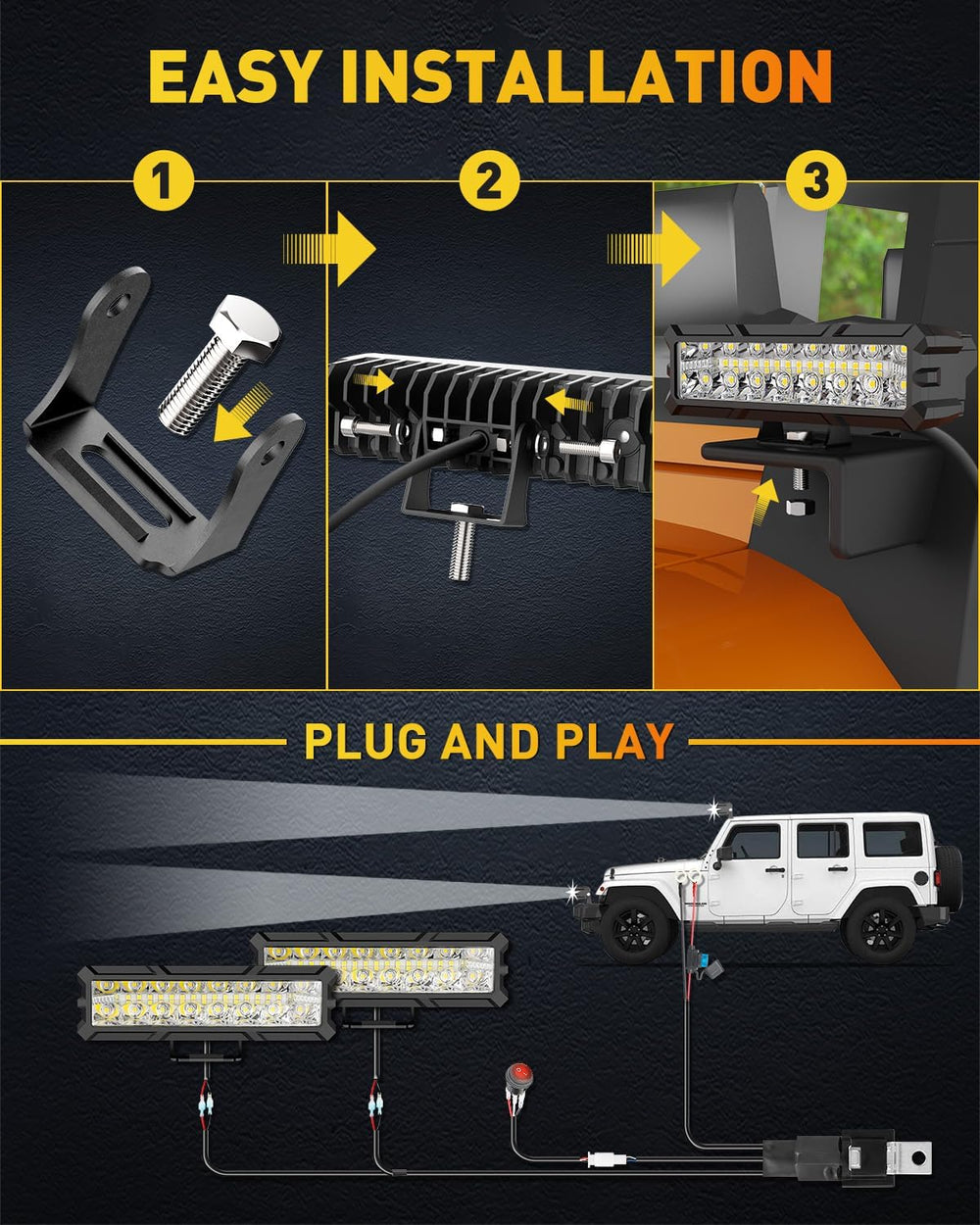 NAOEVO 6 Inch LED Light Bar, 50W 4000LM LED Fog Lights for Trucks, White