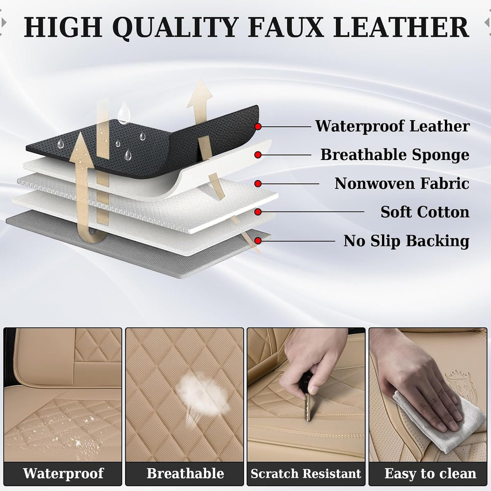 Coverado Car Seat Covers Full Set, Luxury Faux Leather Waterproof Seat Cover,...