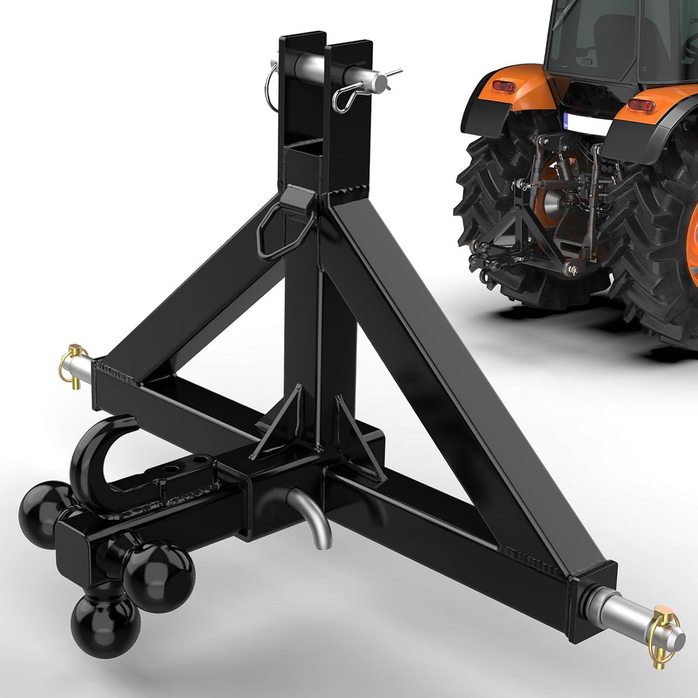 3 Point Trailer Hitch 2” Receiver for Category 1 Tractor Quick Hitch, Black