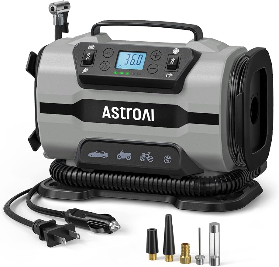 AstroAI Tire Inflator Portable Air Compressor Pump 150PSI 12V DC/110V AC