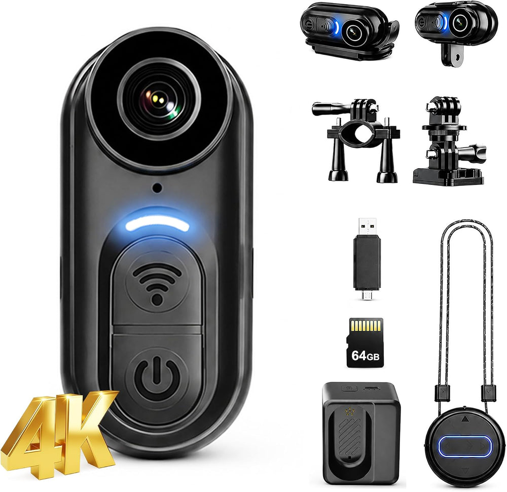 4K Mini Body Cameras Action POV Cam, 64GB Sports Camera with Audio Video Reco...