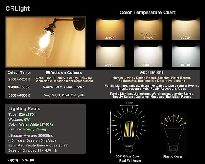 LED Edison Bulb 4W, Antique 40W Vintage Edison Bulb, E26 Light Bulb Non (Pack...