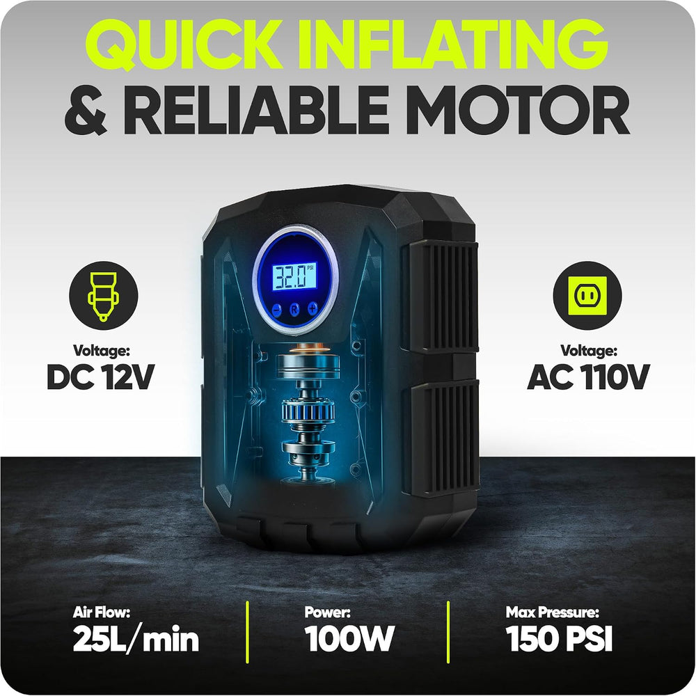 FORTEM Tire Inflator Portable Air Compressor - Air Pump for Tires & Bikes