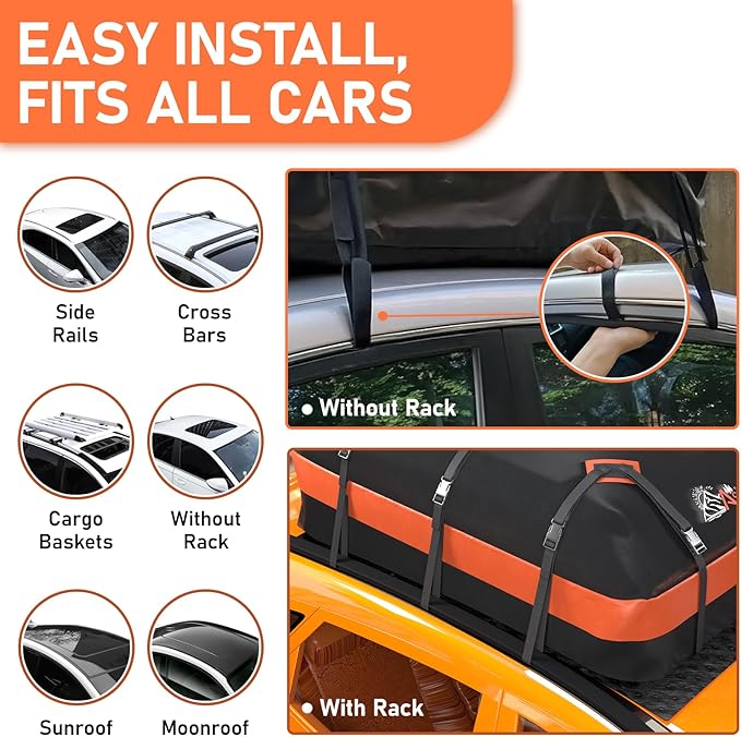 Asinking Car Roof Bag Rooftop top Cargo Carrier Bag 15 Cubic feet Waterproof