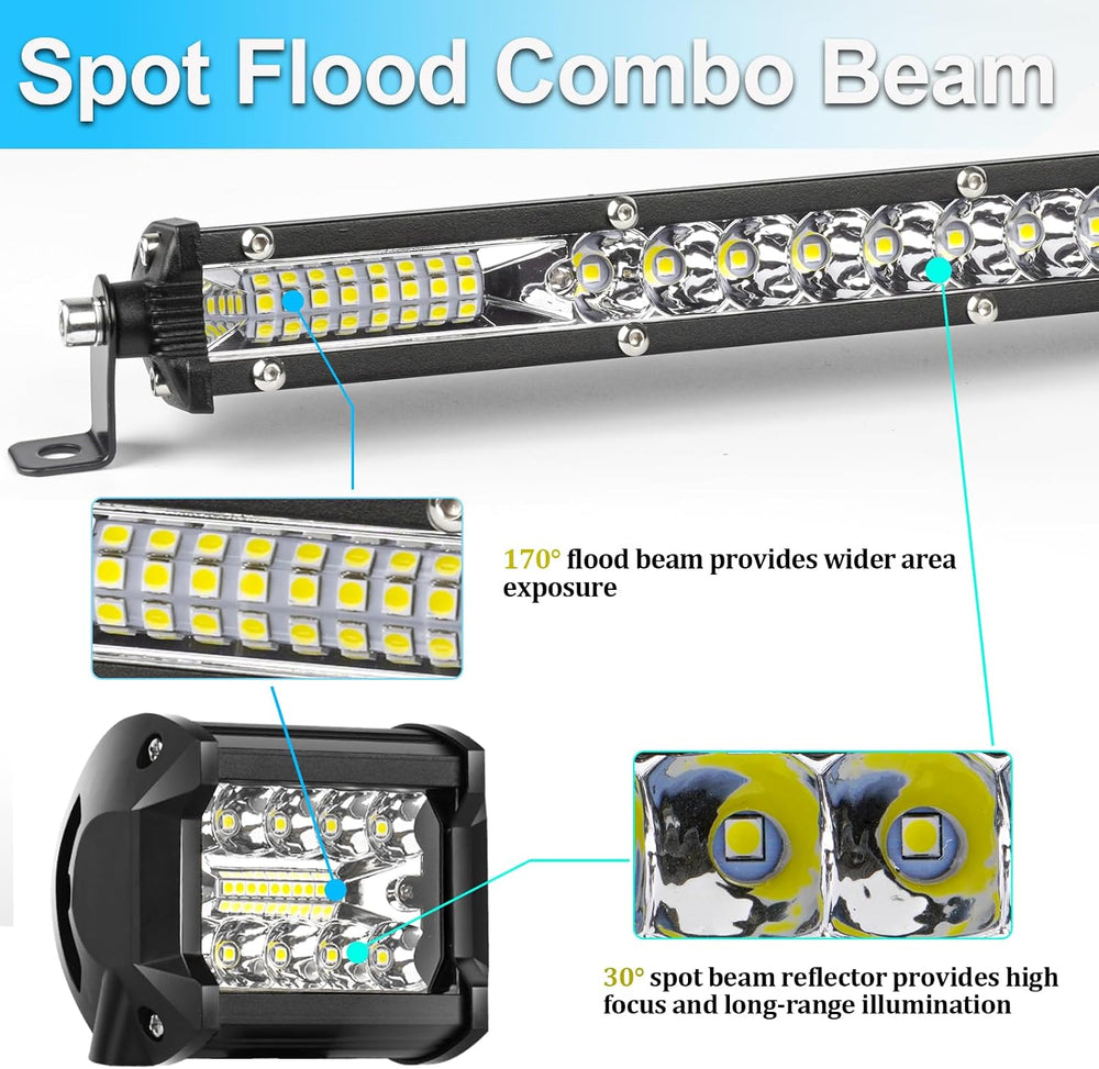 LIGBT 2Pcs 21 inch 204W LED Light Bar Kit with 4 Pods for Truck