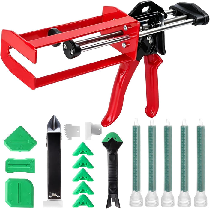 200ml Epoxy Gun Dual Cartridge, High Thrust Dual Component Cartridge Gun, 1:1 and 2:1 Mix Ratio Manual Adhesive Applicator for Panel Bonding, Structural, Fillers, Plastic Repair, Red