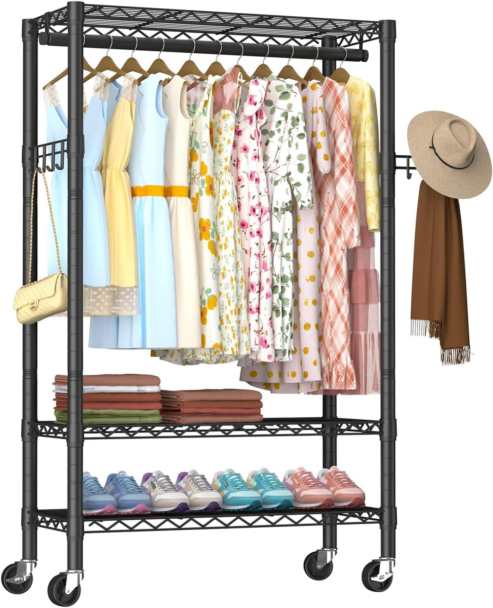 Golpart Heavy Duty Rolling Clothes Rack Wheels Portable Metal Garment Rack