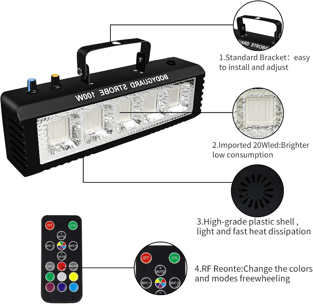 Strobe Stage Lights Sound Activated, 100W RGB LED Strobe Light, Halloween Lig...