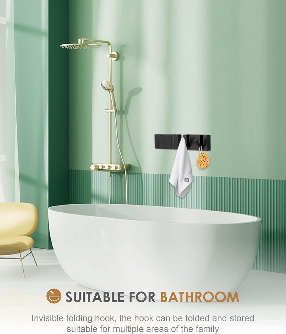 2 Pack，Waterproof Black Towel Hooks，Foldable Towel Hooks for Bathrooms，Modern...
