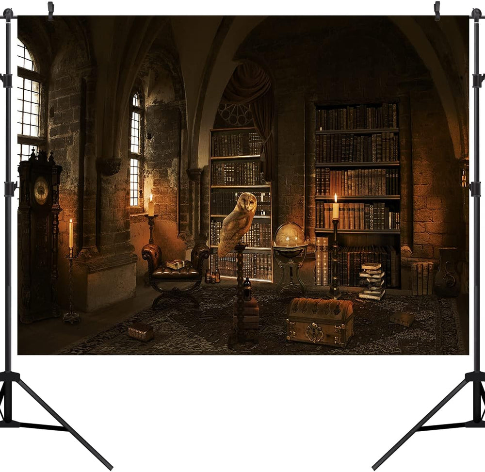 Halloween Backdrop for Photography Wizard Magic School Bookshelf Bookcase Can...
