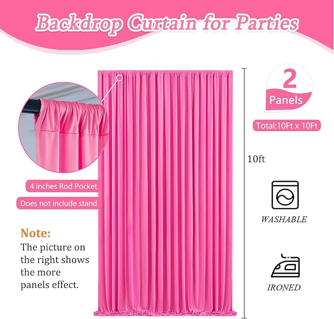 10 x 10 Feet Pink B Backdrop Curtain for Partie, Background Curtains for Phot...