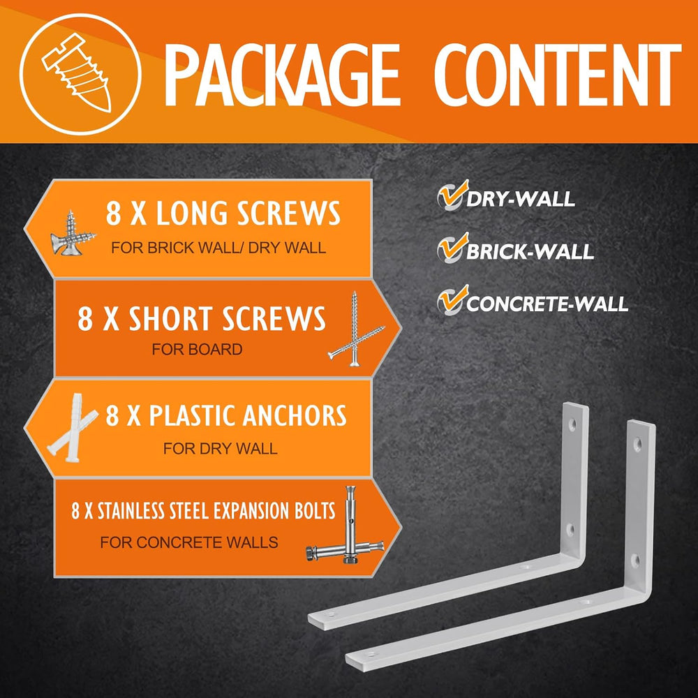 CLT White Shelf Bracket, 10” X 4.7” Quarter Inch (1/4") Thick- Max Load:...