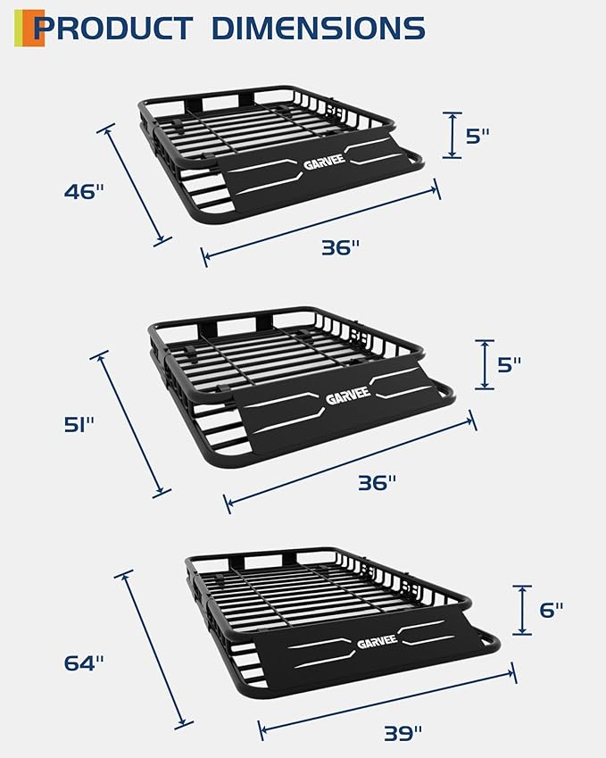 64" x 39" Universal Roof Rack Carrier Basket, 200 Lbs Capacity Car ...