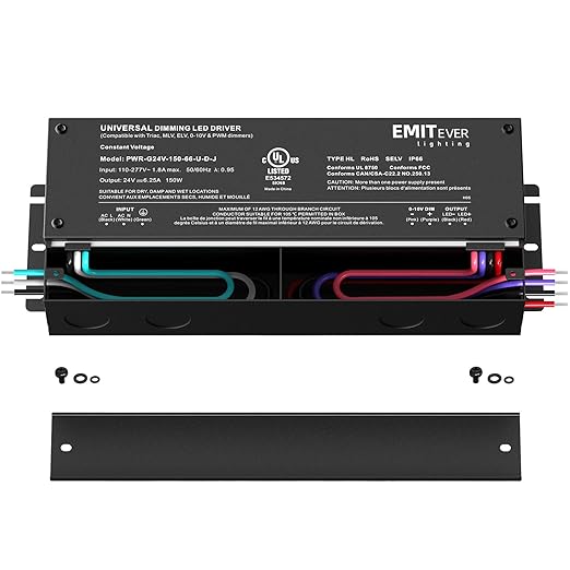 EMITEVER Dimmable Led Driver, 150W AC 110V-277V to DC 24V Transformer, 5-in-1